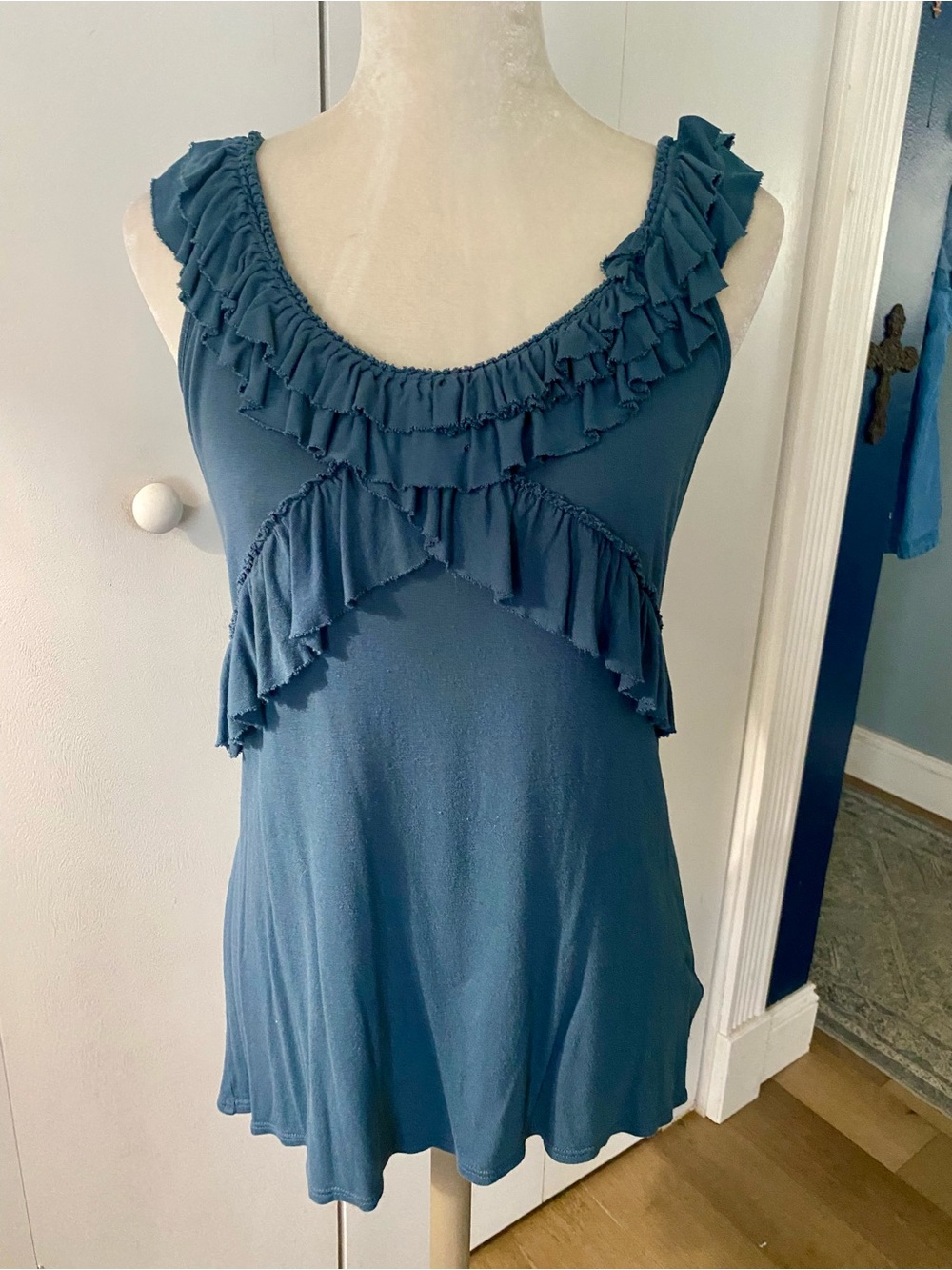 New York & Company Teal Blue Ruffle Cami